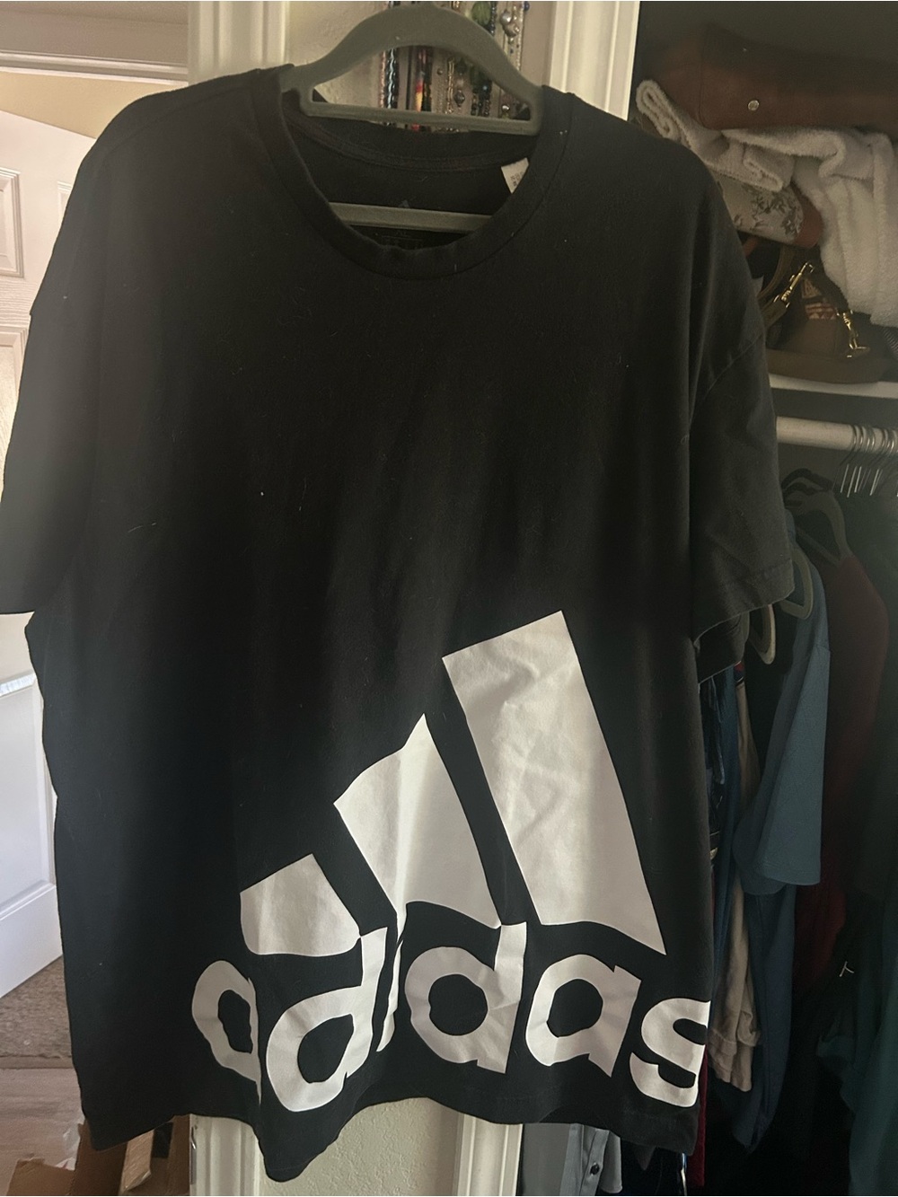 adidas Black Crewneck Logo Cotton T-Shirt